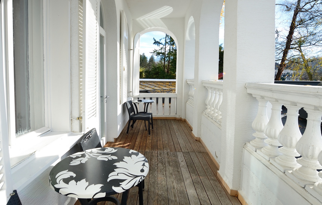 Large balcony at the Hotel Villa Preseren